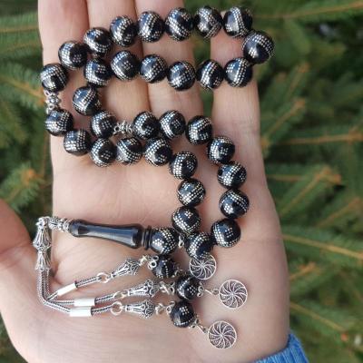 3lü zikzak işlemeli oltu taşı tesbih