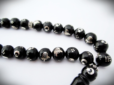 AYYILDIZ TUĞRA DESENLİ GÜMÜŞ İŞLEMELİ OLTU TAŞI TESBİH